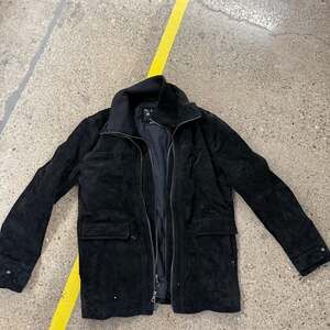 FLAVOR Men's Classic Leather Jacket Suede Winter Coat with Removable Collar (Sma